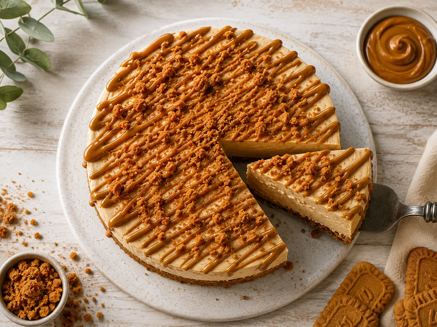 Sayfani's baked Biscoff cheesecake with cookie butter drizzle and crushed Biscoff crust