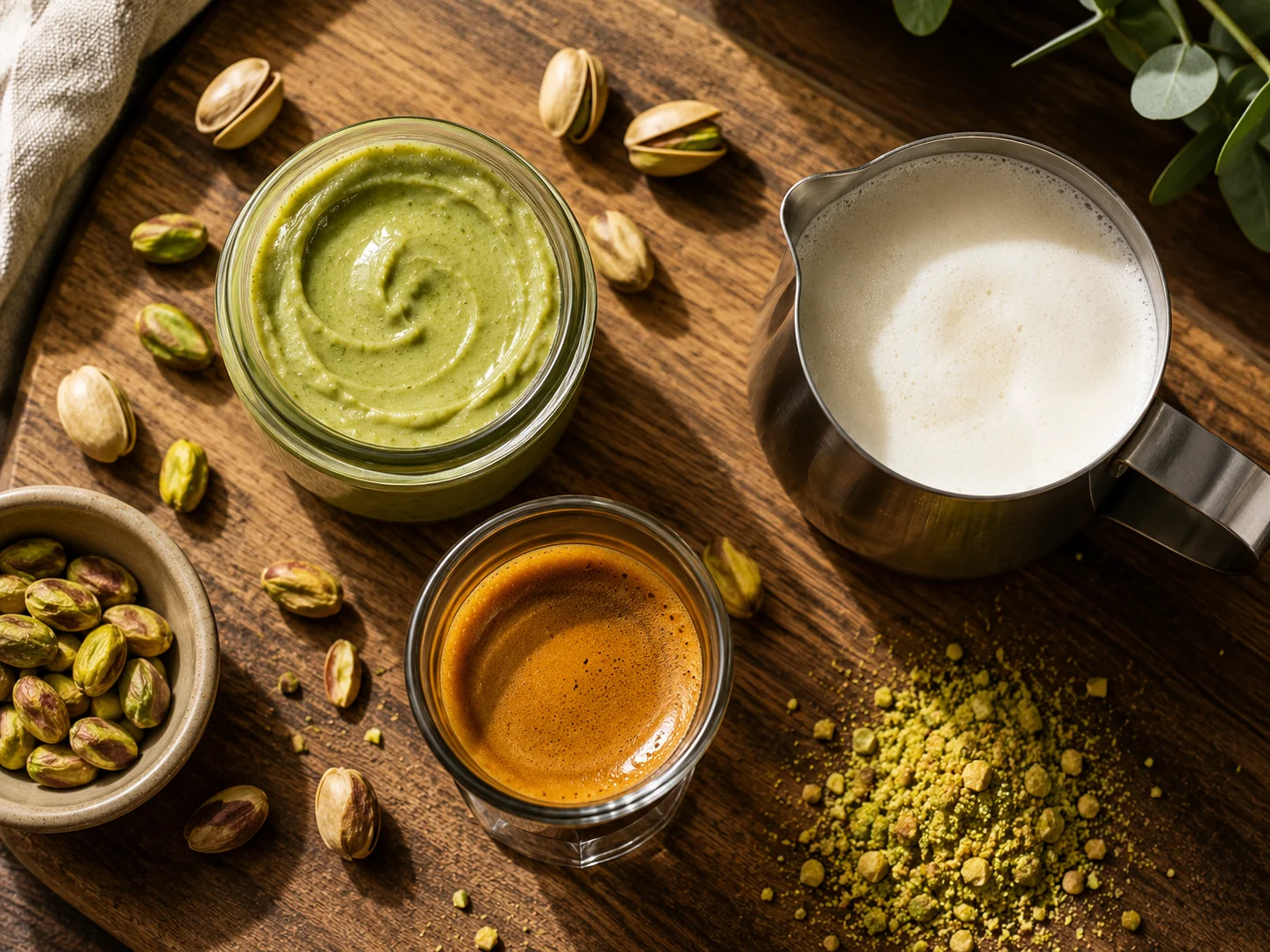 Sayfani barista preparing a pistachio latte with housemade pistachio cream