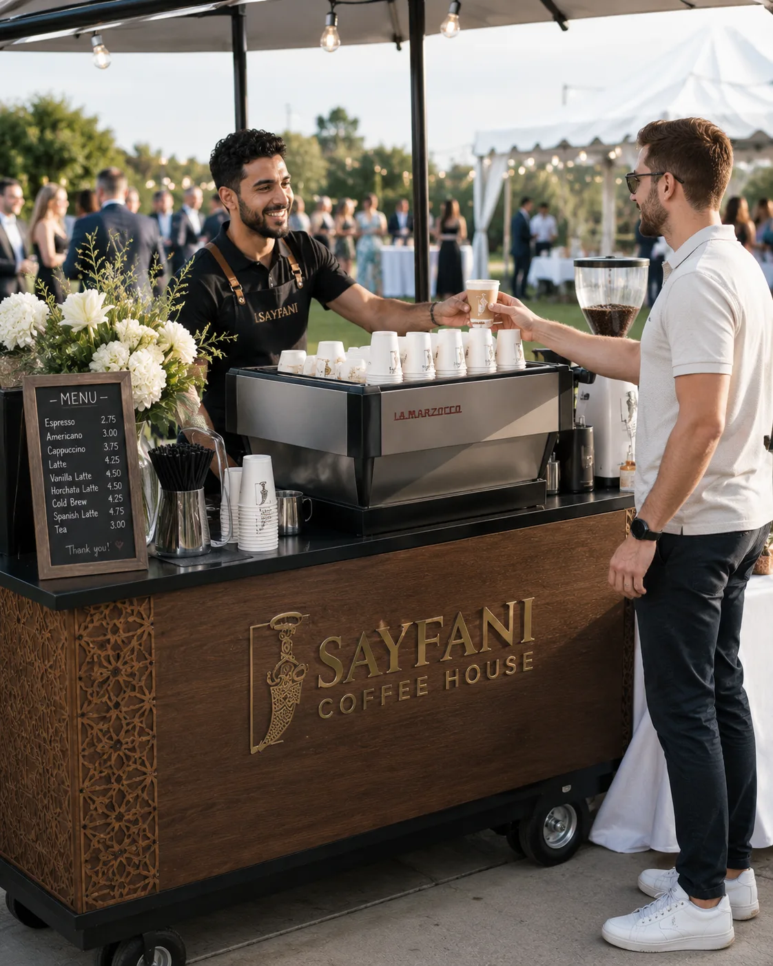 Sayfani Coffee House catering service at a DFW event — Yemeni coffee ready to serve